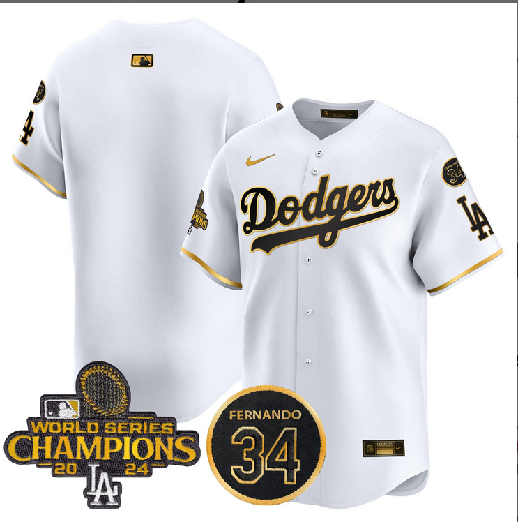Men MLB Los Angeles Dodgers blank white 2024 World Series Champions Patch Limited Jersey
